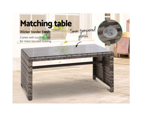 NORMA 4 PIECE OUTDOOR RATTAN LOUNGE SETTING - GREY