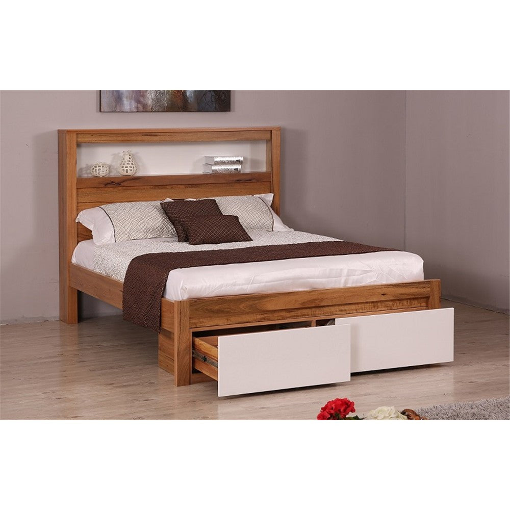 DESTINY QUEEN HARDWOOD TIMBER 4 PIECE TALLBOY BEDROOM SUITE (8-1-12-5) - NATURAL / WHITE