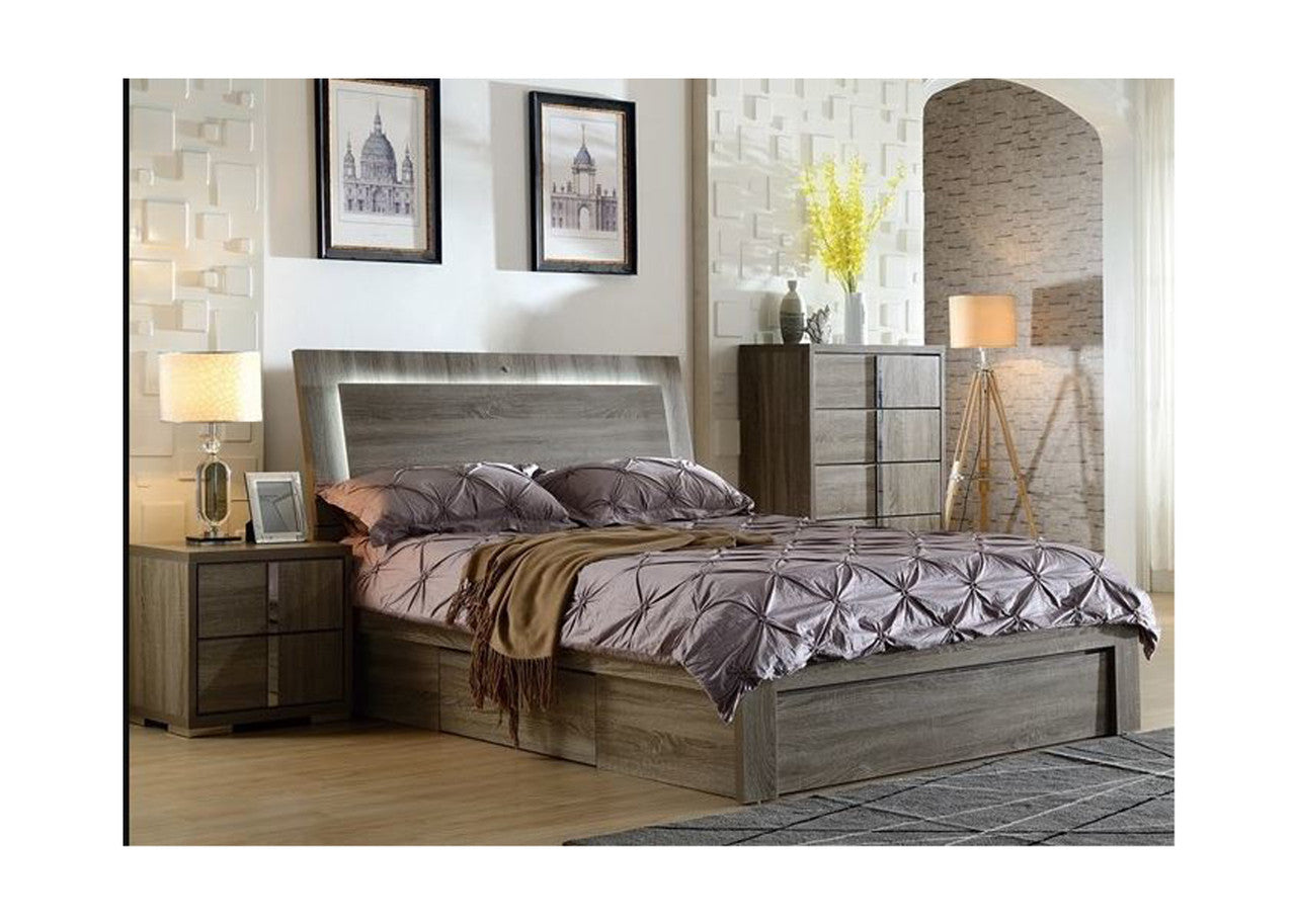 QUEEN HANSON STORAGE BED (SIDE GAS LIFT OR 3 DRAWER SIDE DRAWER STORAGE) - (MODEL-LS 111) - MOCHA OAK