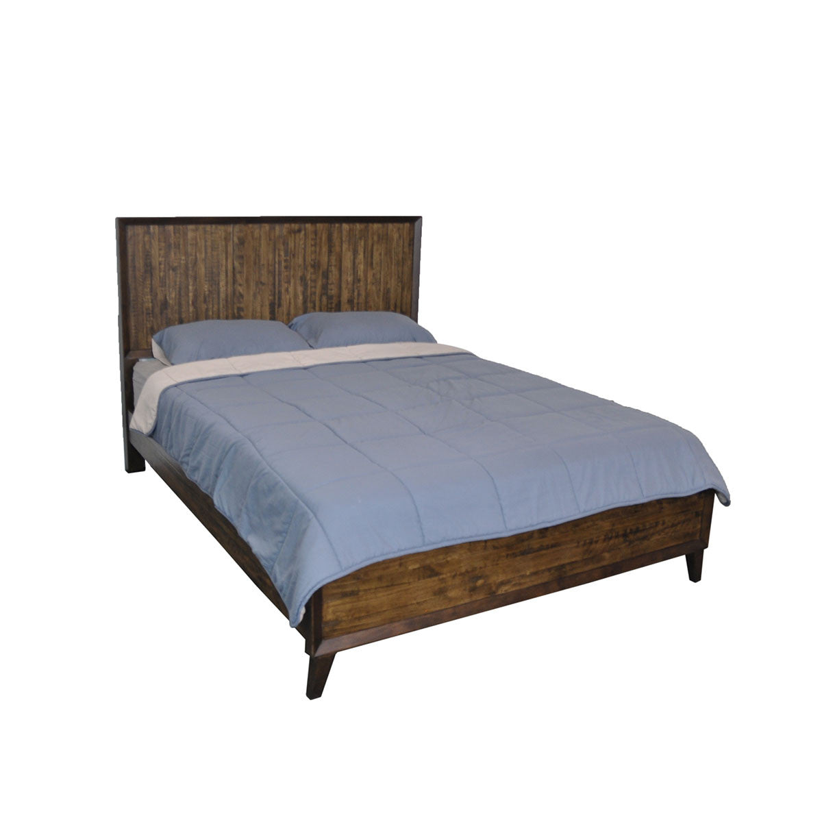 HASTINGS RECYCLED TIMBER QUEEN 3 PIECE BEDSIDE BEDROOM SUITE - DARK / AGED ROUGH SEWN