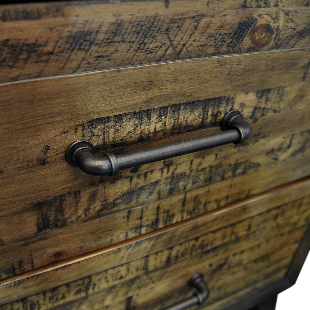 HASTINGS 6 DRAWERS RECYCLED TIMBER TALLBOY CHEST - DARK / AGED ROUGH SEWN