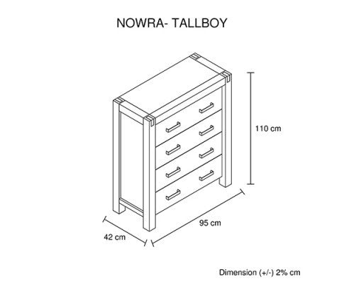 NOWRA KING 4 PIECE (TALLBOY) BEDROOM SUITE - CLASSIC OAK