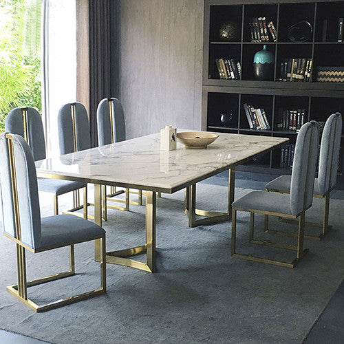 JANNA 7 PIECE DINING SETTING - 1800(W) x 900(D) - TITANIUM GOLD