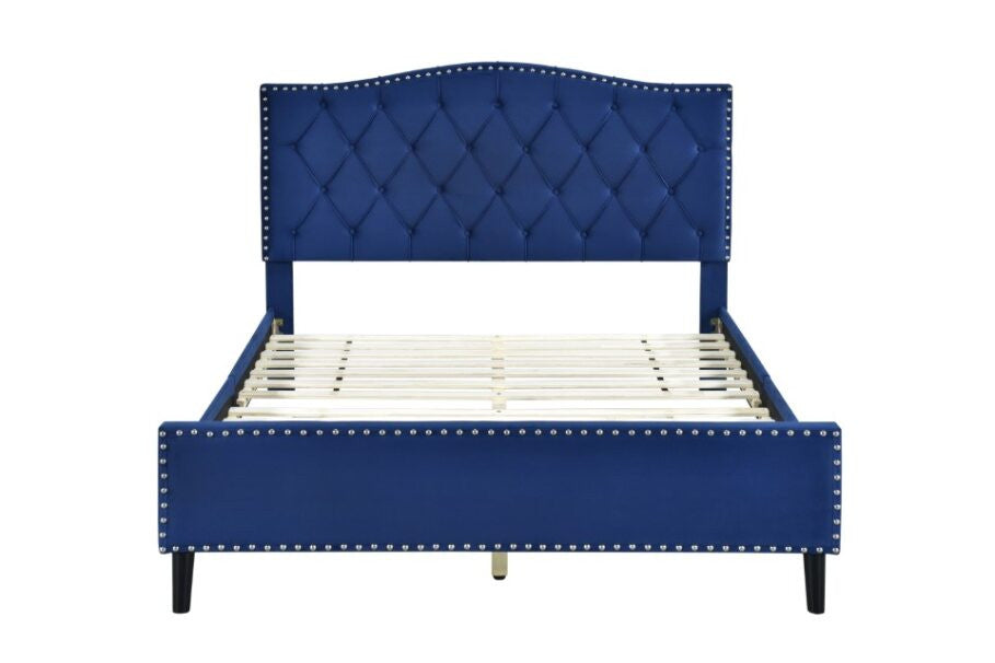 QUEEN JAYCEE FANCY VELVET BED - BLUE