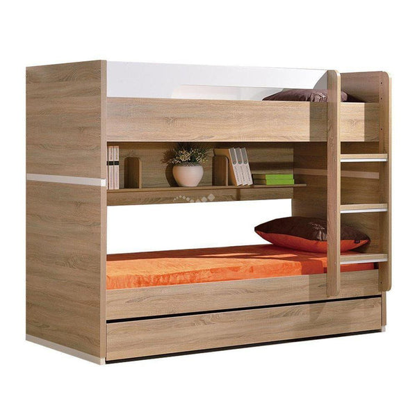 SINGLE OVER SINGLE ANTARES BUNK WITH SINGLE TRUNLE BED - OAK/WHITE