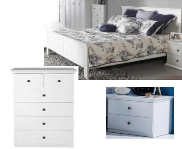 MALVERN (WD-155) DOUBLE OR QUEEN 4 PIECE TALLBOY BEDROOM SUITE SATIN WHITE