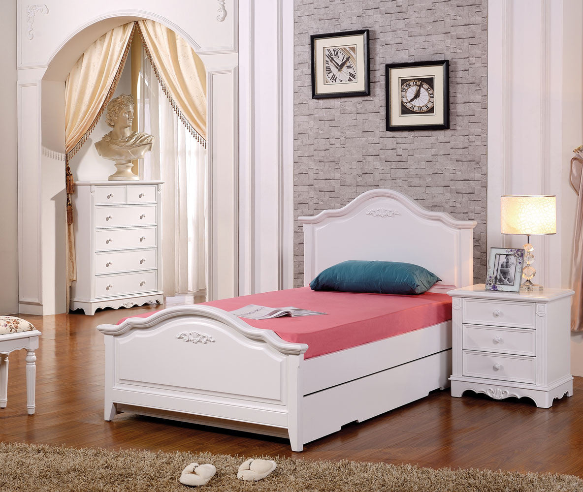 Single Harmony (LS-015) Bed With Matching Single Under Bed Trundle (MODEL 13-5-12-15-4-25) - Ivory White