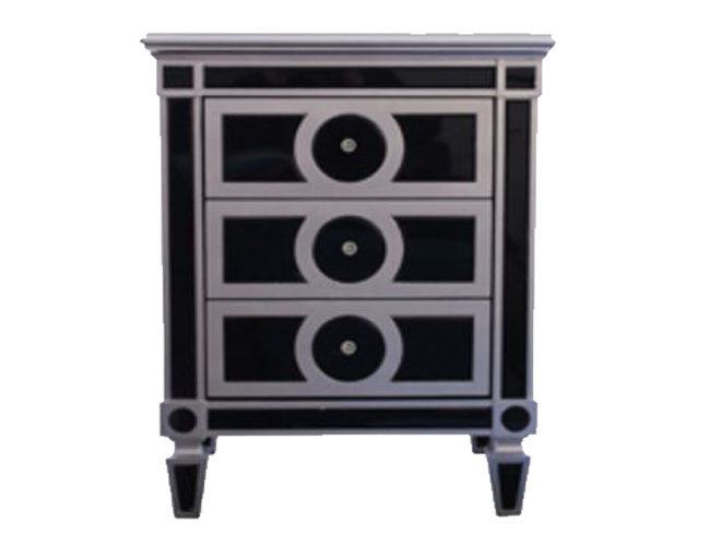 ART MICA BLACK MIRROR 3 DRAWERS BEDSIDE TABLE - BLACK