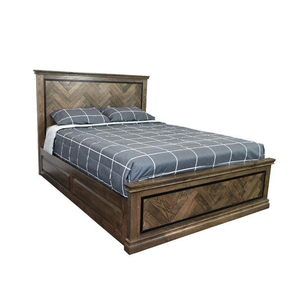 QUEEN MOSAIC OAK TIMBER PANEL BED FRAME - ASH OAK
