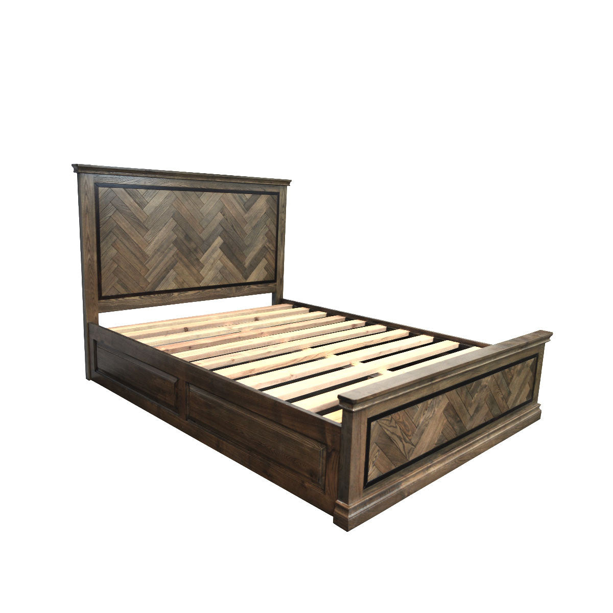 QUEEN MOSAIC OAK TIMBER PANEL BED FRAME - ASH OAK