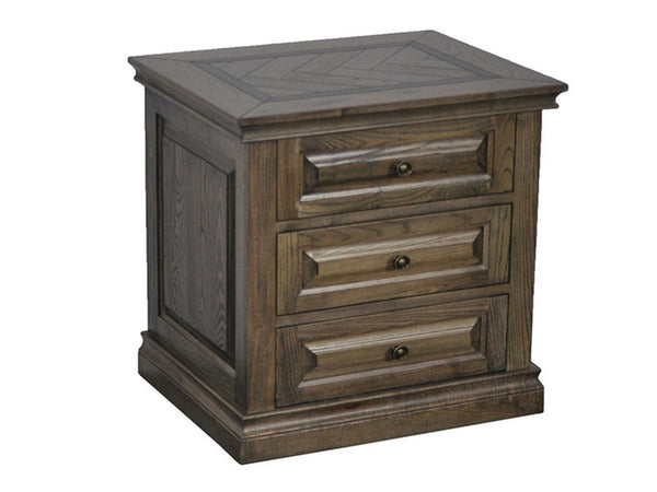 Mosaic Oak Wood 3 Drawer Bedside Table - Ash Oak