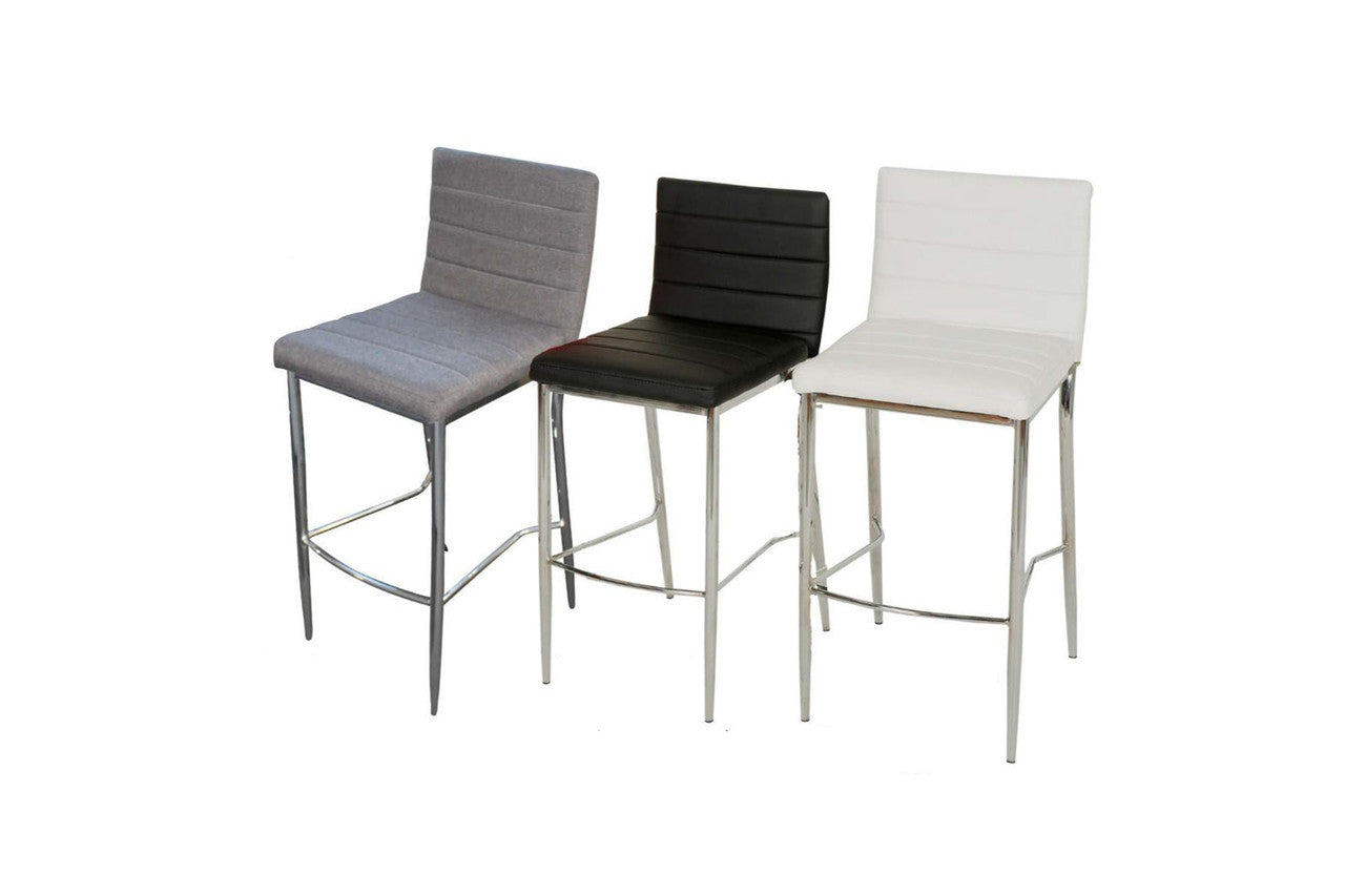 NARELLAN BAR STOOL - GREY FABRIC, BLACK OR WHITE LEATHERETTE