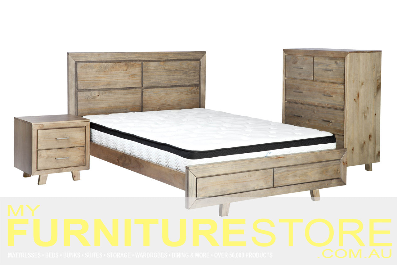 QUEEN CARNIVAL (AUSSIE MADE) TIMBER BED FRAME - TASSIE OAK COMBINATION - ASSORTED COLOURS