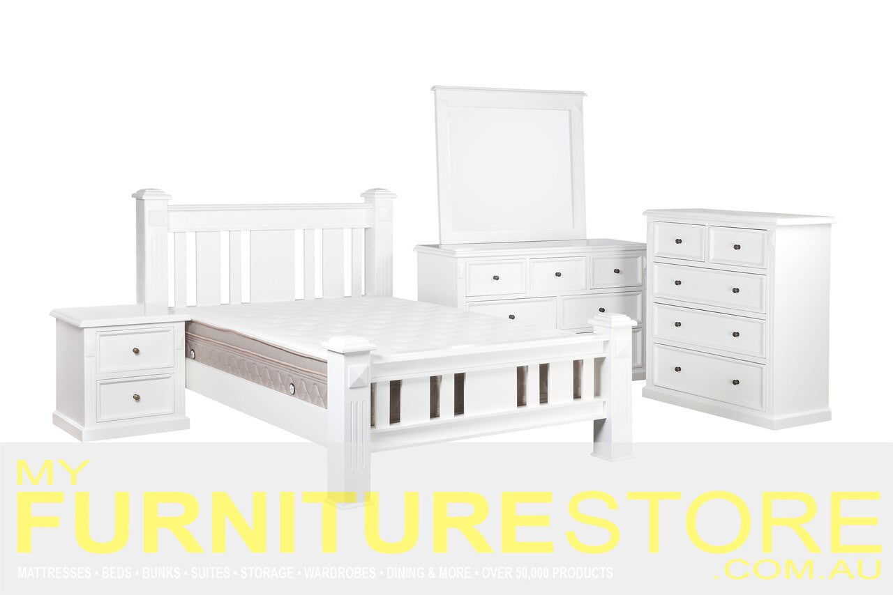 LEGIONS QUEEN OR DOUBLE 5 PIECE (DRESSER) BEDROOM SUITE - ASSORTED PAINTED COLOURS