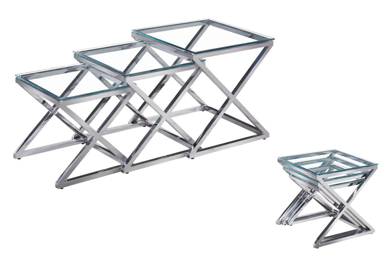 OLYMPIAN NEST TABLES (SET OF 3) WITH CLEAR GLASS TOP - 450(W)