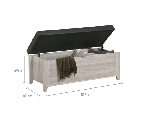 HILTON BLANKET BOX OTTOMAN STORAGE WITH LEATHER UPHOLSTERY - WHITEWASH