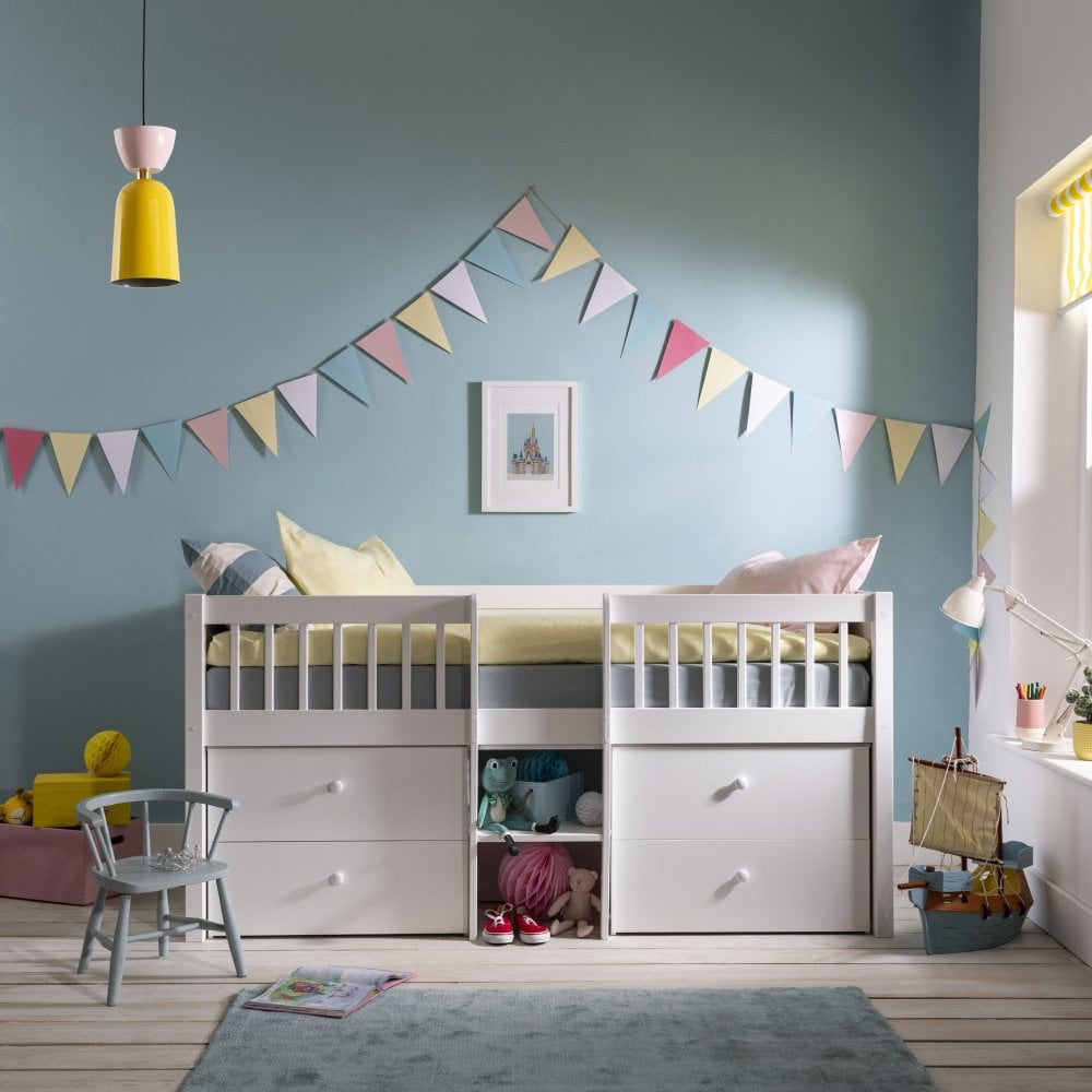 PETRA SINGLE PANEL MIDI SLEEPER WITH 4 DRAWERS - WHITE