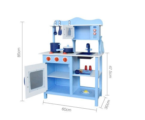 BERRY 18 PIECE KIDS WOODEN KITCHEN COOKWARE CHEF PLAY SET - BLUE