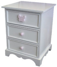 PRINCESS 3 DRAWER BEDSIDE WITH STANDARD WOODEN KNOBS (NOT AS PICTURED) - PRICED IN ASSORTED COLOURS (VIC ASH AND PINE OPTIONS ALSO AVAILABLE - PRICE ON APPLICATION) - CUSTOMISATION AVAILABLE