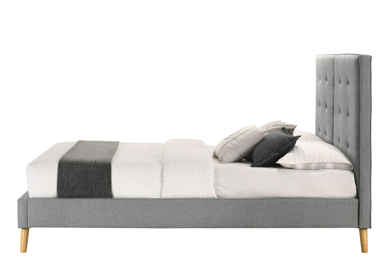 DOUBLE MARILYN LINEN FABRIC BED - SLATE (LIGHT GREY)