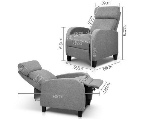 SARAH LINEN FABRIC RECLINER ARM CHAIR - SILVER GREY