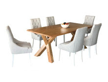 SUSSEX 9 PIECE DINING SUITE - 2000(W) x 1000(D) - WITH RIGA CHAIRS - LIGHT GREY