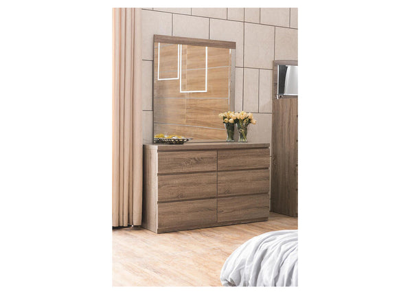 ROGAN 6 DRAWER DRESSING TABLE WITH MIRROR - (LS-718TB) - 860/900(H) x 1200(W) - MOCHA OAK