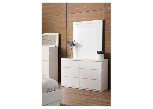 ROGAN 6 DRAWER DRESSING TABLE CHEST WITH MIRROR - (LS-718TB) - 860/900(H) x 1200(W) - HIGH GLOSS WHITE