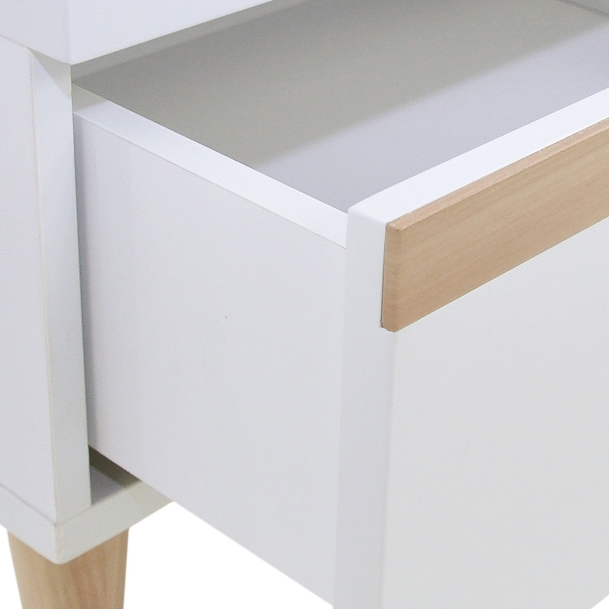 SABRINA EXTENDABLE MODERN TV UNIT - HIGH GLOSS WHITE / CYPRESS TRIM