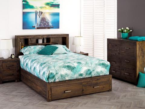 MUNICH QUEEN 5 PIECE (DRESSER) BEDROOM SUITE WITH UNDER BED STORAGE - GREY STONE