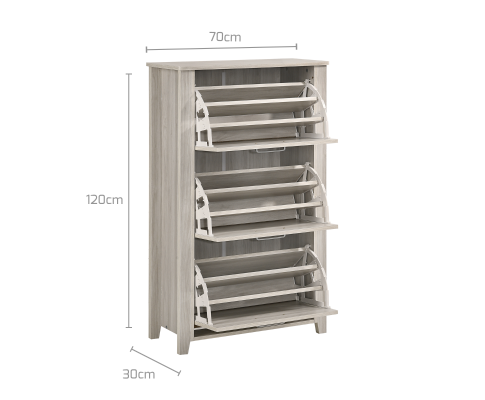 HILTON SHOE CABINET WITH 3 COMPARTMENTS - WHITE OAK