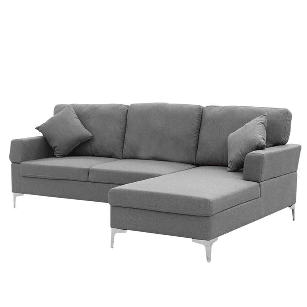 PHOENICIA LINEN CORNER SOFA COUCH LOUNGE L-SHAPE W/ LEFT CHAISE SEAT - DARK GREY