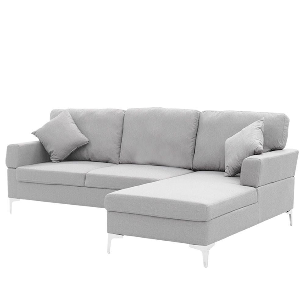 PHOENICIA LINEN CORNER SOFA COUCH LOUNGE L-SHAPE W/ LEFT CHAISE SEAT - LIGHT GREY