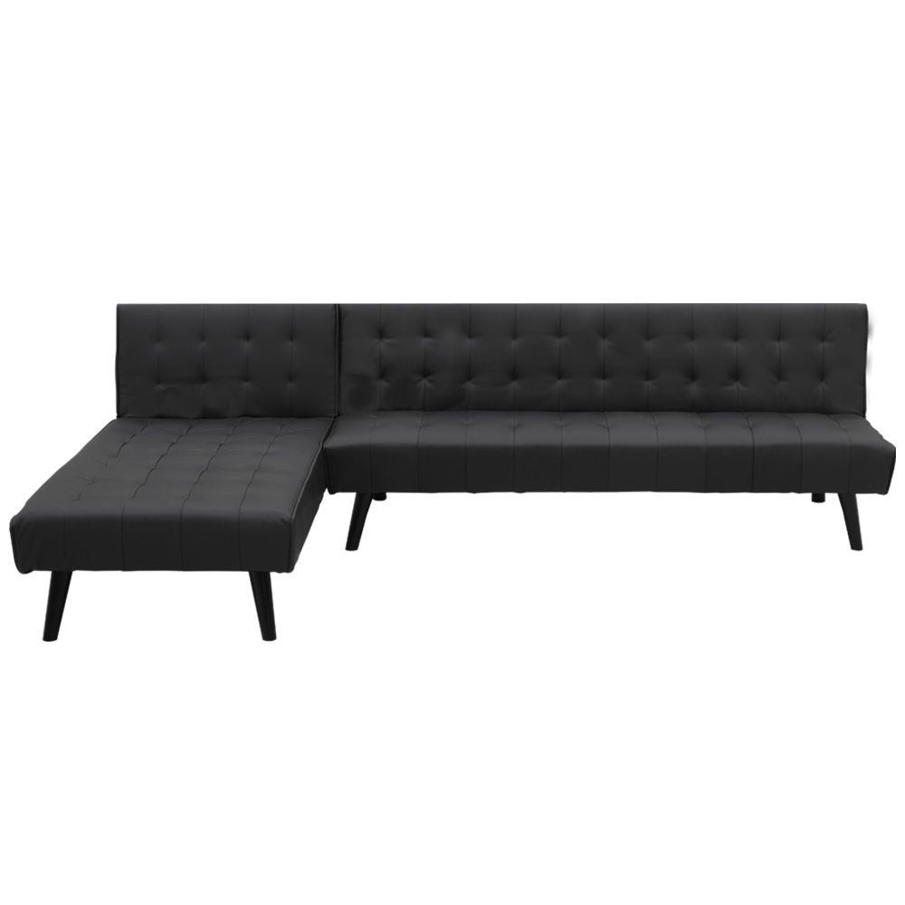 MONET 3-SEATER FAUX LEATHER SOFA BED LOUNGE CHAISE COUCH - BLACK