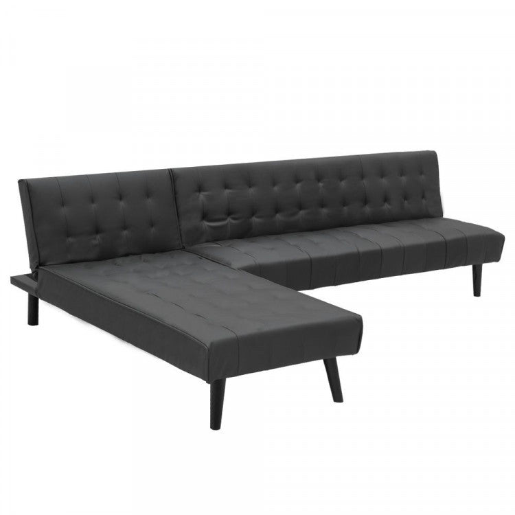 MONET 3-SEATER FAUX LEATHER SOFA BED LOUNGE CHAISE COUCH - BLACK