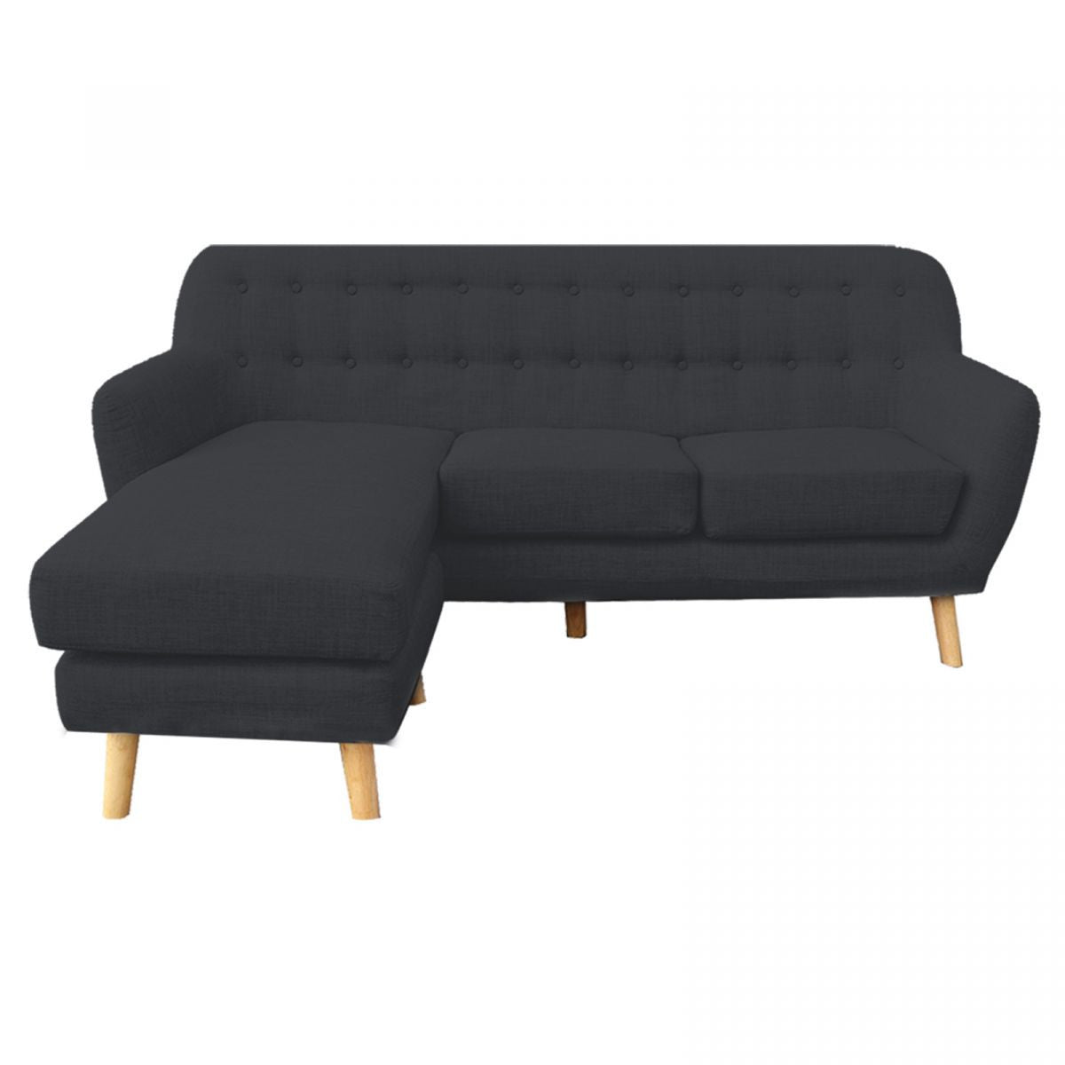 IRENA LINEN CORNER SOFA COUCH LOUNGE L-SHAPE W/ RIGHT CHAISE SEAT - DARK GREY