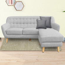 IRENA LINEN CORNER SOFA COUCH LOUNGE L-SHAPED W/ LEFT CHAISE SEAT - LIGHT GREY