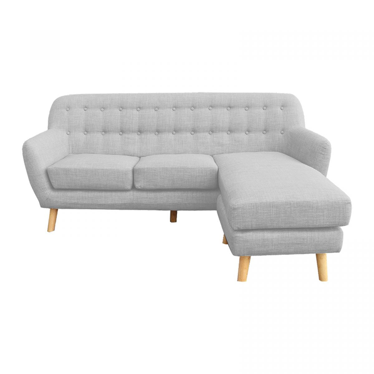 IRENA LINEN CORNER SOFA COUCH LOUNGE L-SHAPE W/ RIGHT CHAISE SEAT - LIGHT GREY