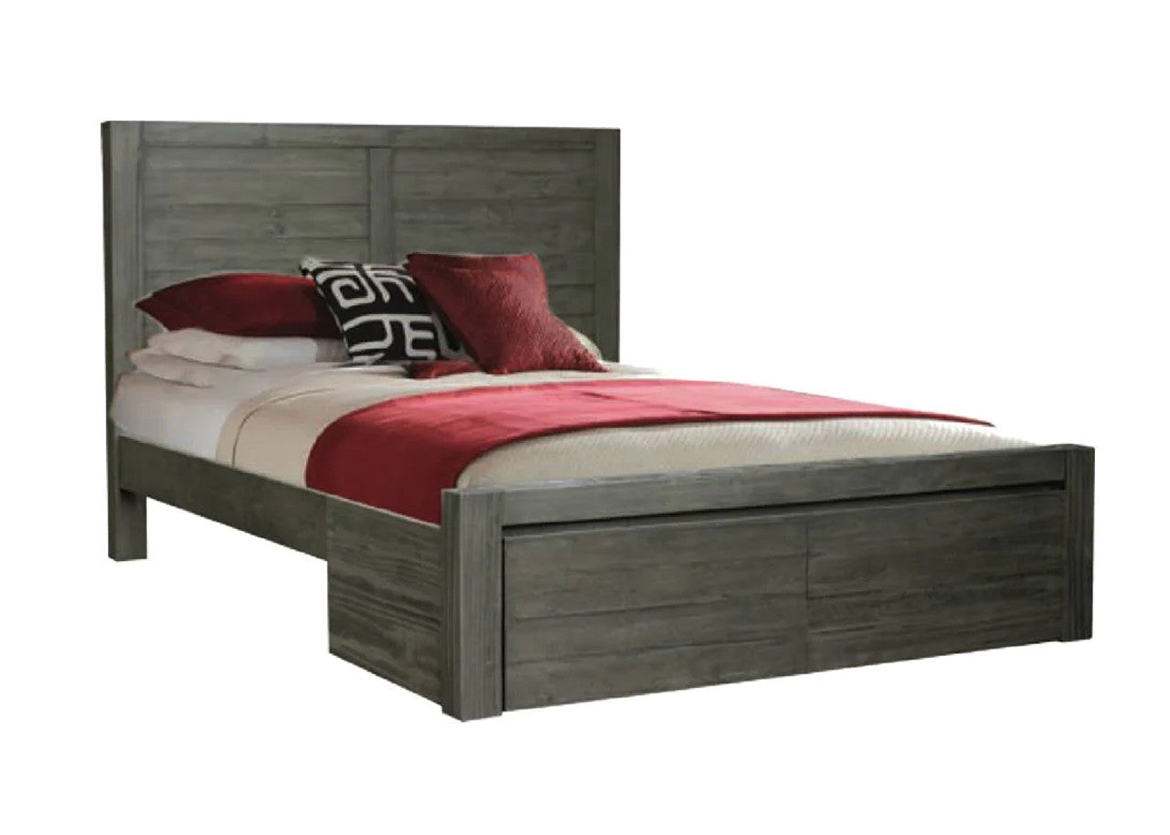 KING SELMA TIMBER BED WITH STORAGE - AS PICTURED
