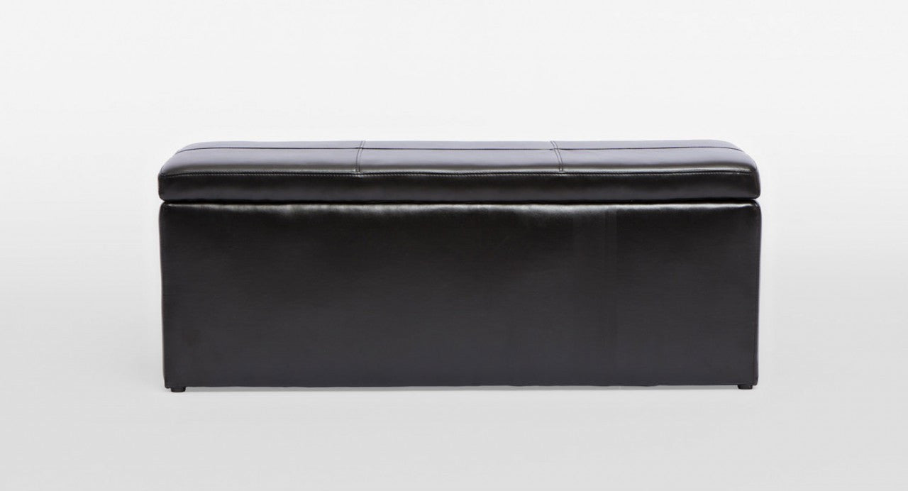 LEATHERETTE STORAGE OTTOMAN WITH 3 FOOTSTOOLS - 440(H) x 1170(W) - SHINY BLACK