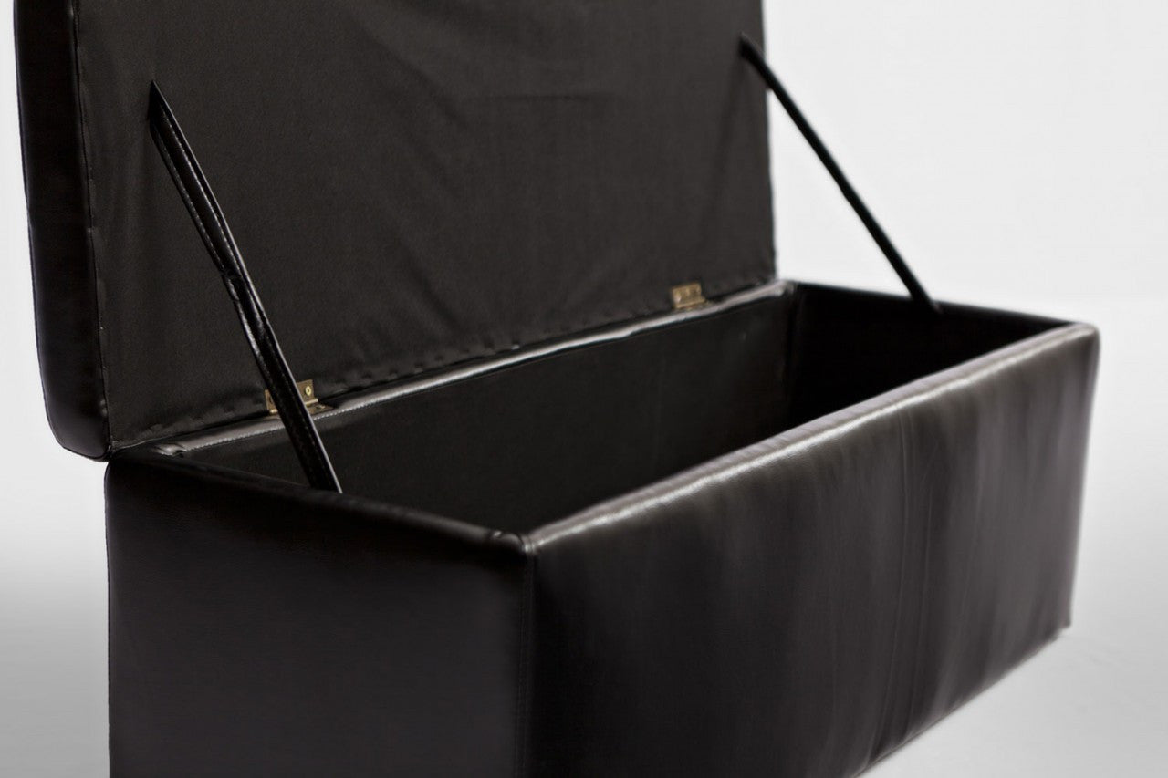 LEATHERETTE STORAGE OTTOMAN WITH 3 FOOTSTOOLS - 440(H) x 1170(W) - SHINY BLACK