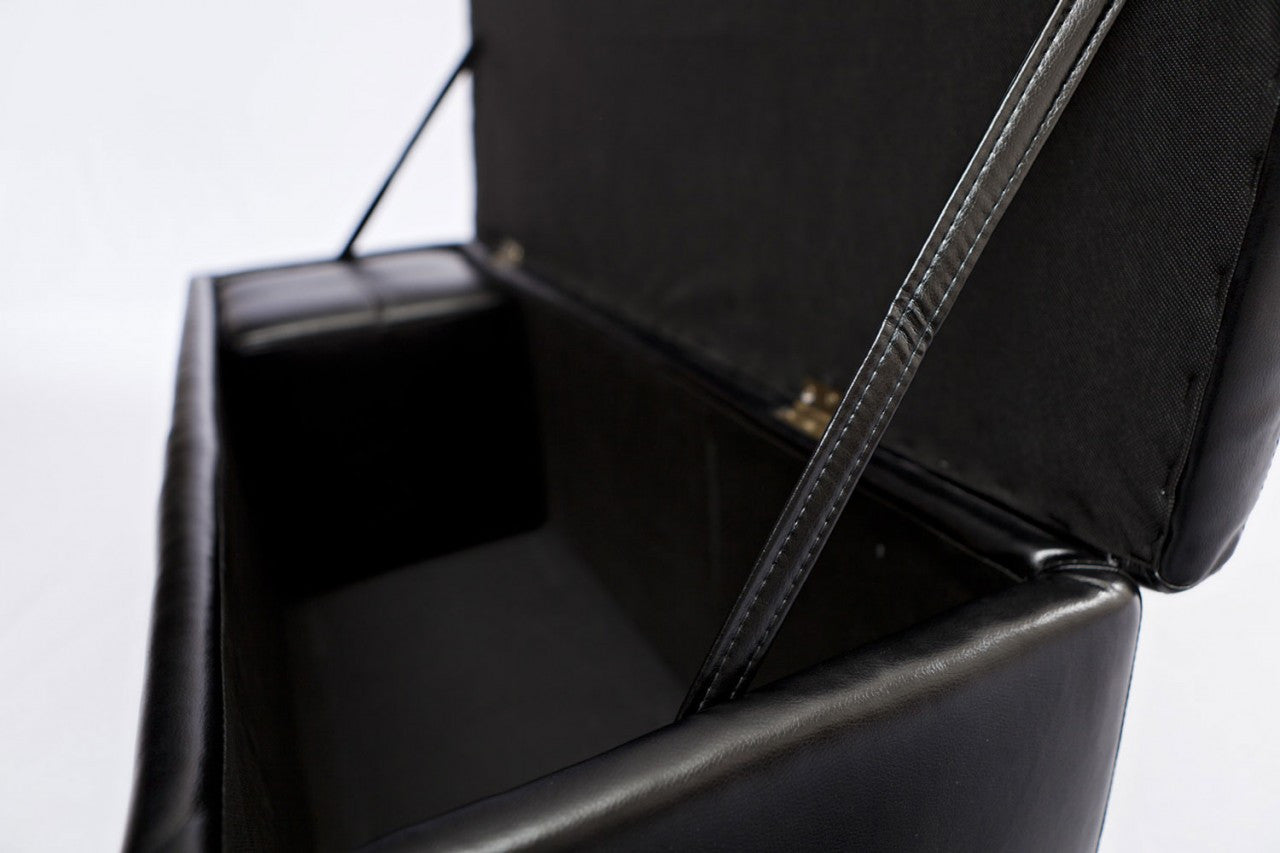 LEATHERETTE STORAGE OTTOMAN WITH 3 FOOTSTOOLS - 440(H) x 1170(W) - SHINY BLACK