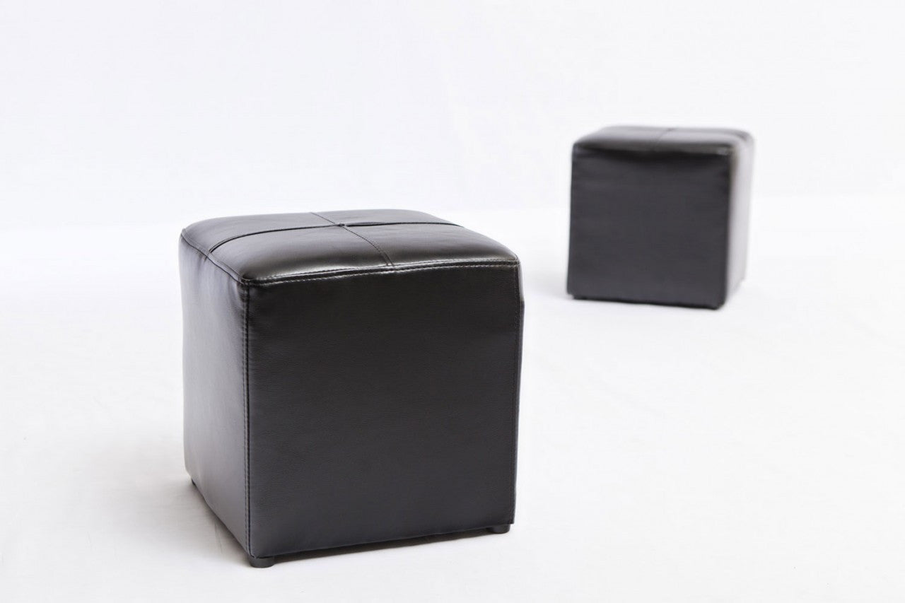 LEATHERETTE STORAGE OTTOMAN WITH 3 FOOTSTOOLS - 440(H) x 1170(W) - SHINY BLACK