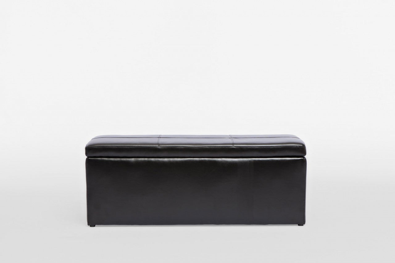 LEATHERETTE STORAGE OTTOMAN WITH 3 FOOTSTOOLS - 440(H) x 1170(W) - SHINY BLACK
