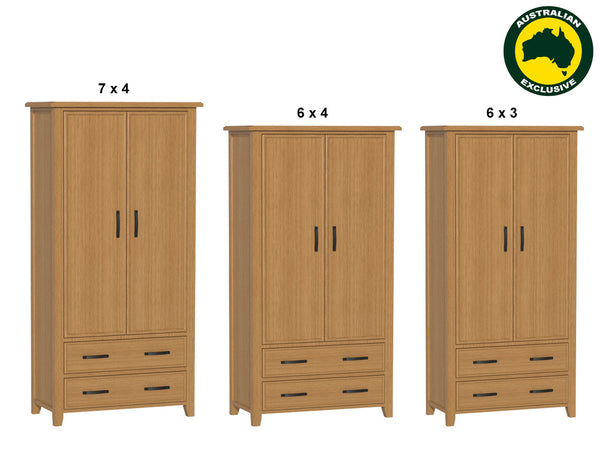 SYDNEYSIDE (AUSSIE MADE) 2 DOOR / 2 DRAWER WARDROBE COLLECTION - ASSORTED STAINED COLOURS