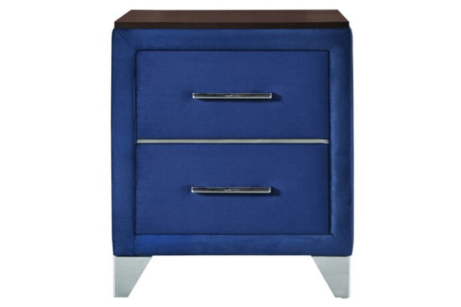 Jaycee Velvet 2 Drawer Bedside Table - Blue