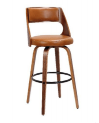 OSLO BENTWOOD SWIVEL LEATHERETTE BAR STOOL - SEAT: 700(H) - TAN + WALNUT