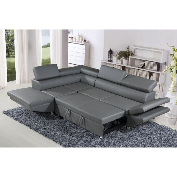 PRESTIGE 3 SEATER LEATHER LEFT CHAISE LOUNGE SUITE (MLC-8869L-GREY) - GREY