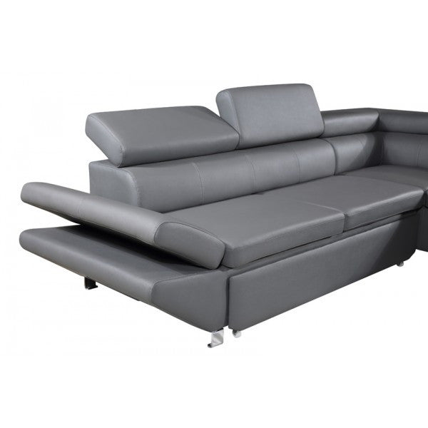 PRESTIGE 3 SEATER LEATHER RIGHT CHAISE LOUNGE SUITE (MLC-8869R-GREY) - GREY