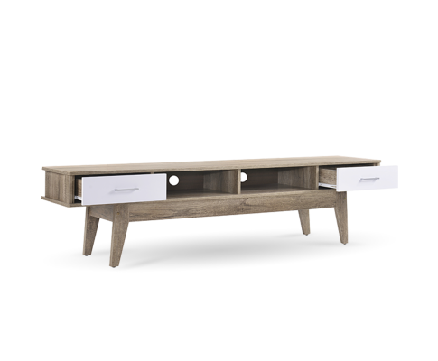 BARTEL 2 SHELVES/ 2 DRAWER TV STAND CABINET - OAK + WHITE